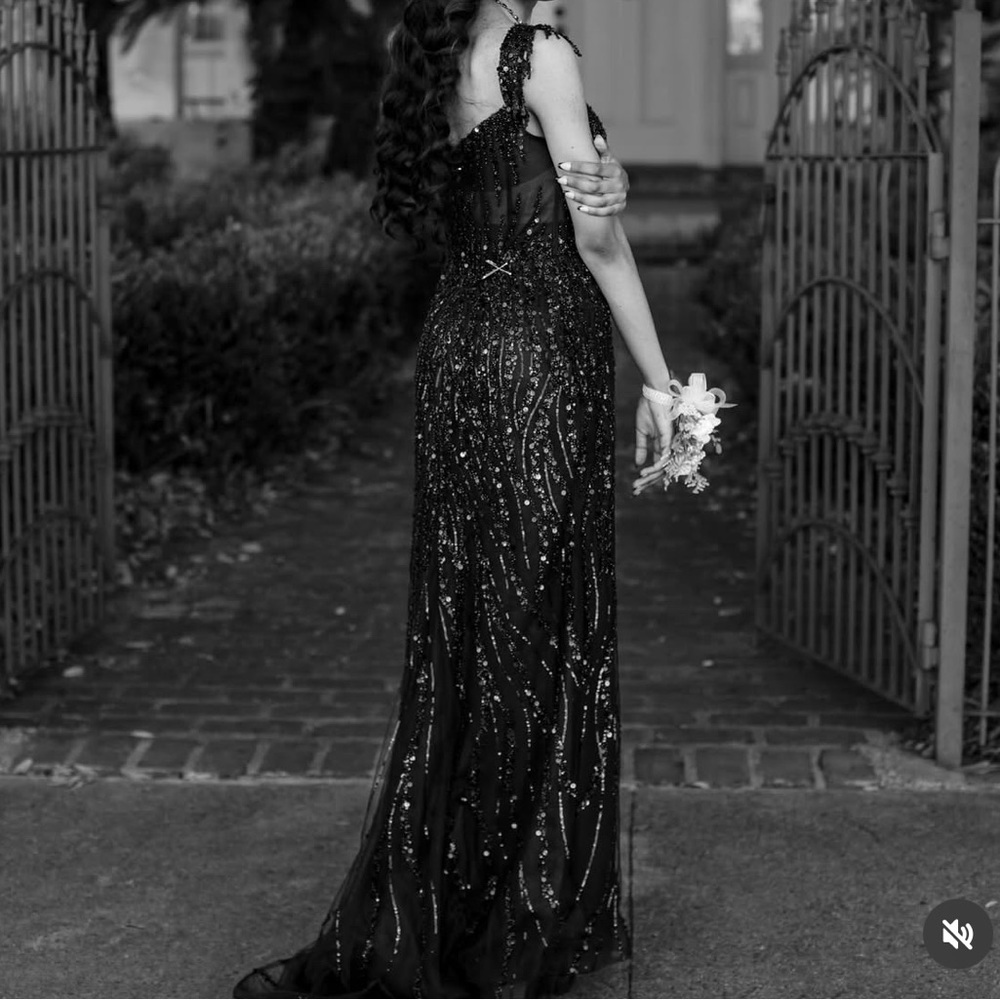 PromGirl Black Sequin One Shoulder Gown